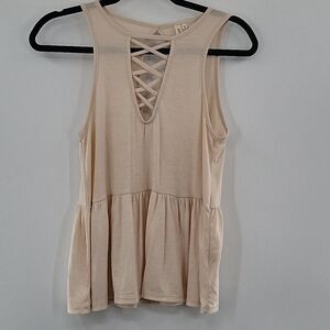 Sky & Sparrow Beige top w/ multi design size XS small stain needs wash